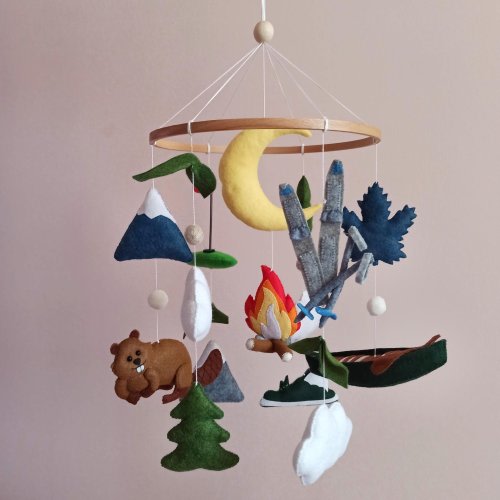 National park baby mobile, Woodland mobile for crib, Camping baby mobile, Tent Canoe Ski baby mobile, Baby shower gift