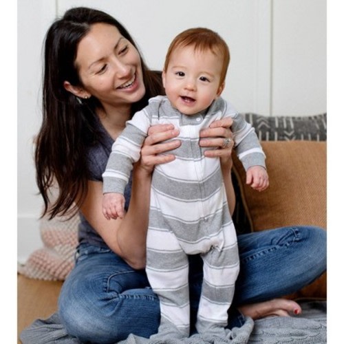 Burt's Bees Baby® Rugby Striped Organic Cotton Sleep N' Play - Heather Gray