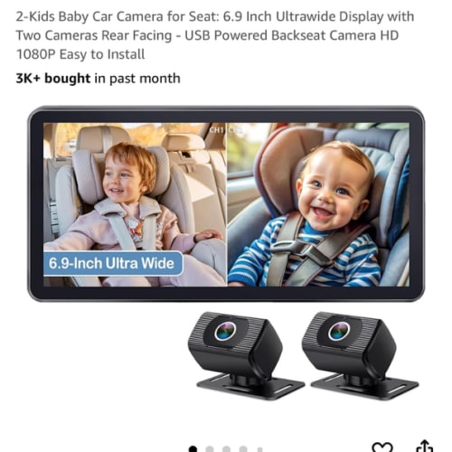 2-Kids Baby Car Camera for Seat: 6.9 Inch Ultrawide Display with Two Cameras Rear Facing - USB Powered Backseat Camera HD 1080P Easy to Install