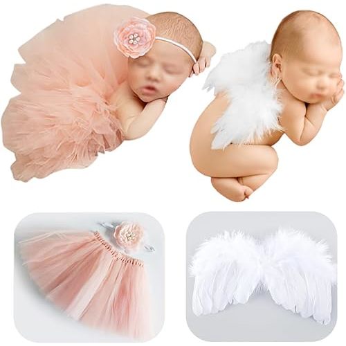 Newborn Girls Photo Prop Outfits Newborn Photography Props-Pink Tutu Skirt & Baby Girl Angel Wings Set- NewbornPhotoProps Girl NewbornGirl Outfits for Photography