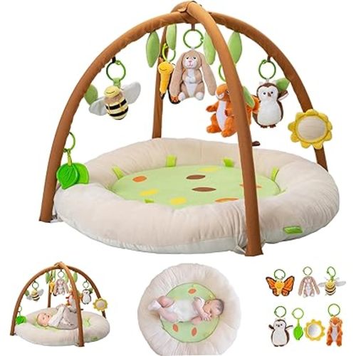 Baby Play Gym by Two Little Feet, Premium Super Thick Padded Tummy Time Mat & Baby Play Mat for Babies 0-6 Months and 6-12 Months, Baby Essentials Baby Lounger, Ideal Shower Gift, 7 Detachable Toys