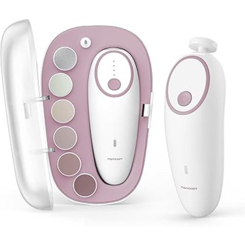 Momcozy Baby Nail File Electric, Rechargeable Baby Nail Clipper, Gentle Baby Nail Trimmer Electric with Night Light, 7 Grinding Head Replacement Pads, Pink