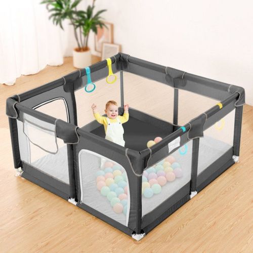 Gotgelif 50"x50" 4-panel Baby Playpen Spacious & Secure Foldable Playard Gray