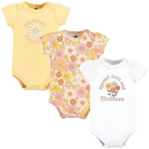 Hudson Baby Infant Girl Cotton Bodysuits, Peace Love And Flowers, 3-6 Months