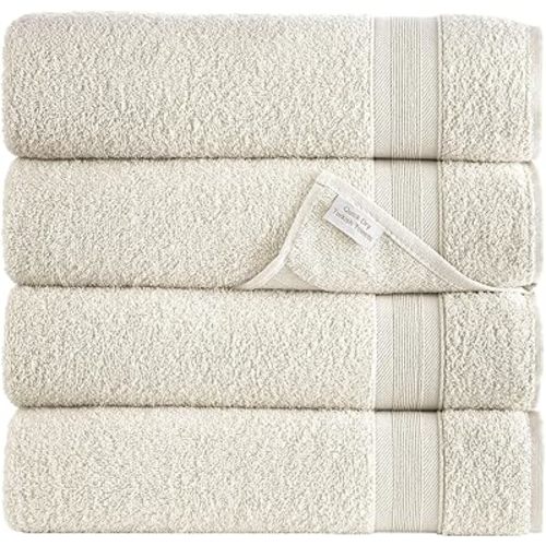 Quick-Dry, Soft & High Absorbent Bath Towels 27"x54" Cotton Turkish Bath Towel Set of 4 | Daily Use 100% Cotton Towels for Bathroom, Gym & More | Bathroom Towels Set (4 Pcs, Ivory Lace)