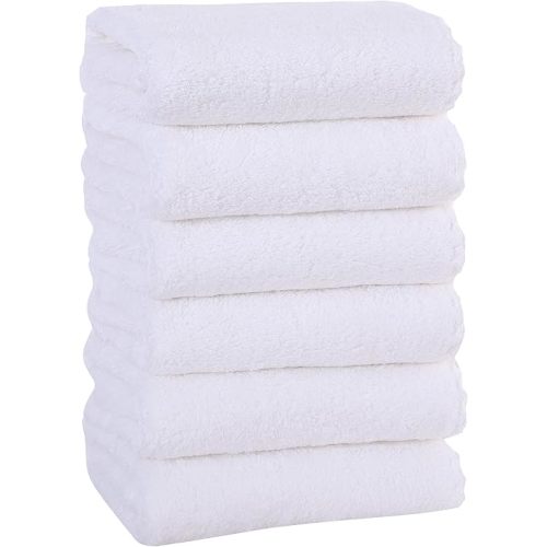 MOONQUEEN 6 Pack Premium Hand Towels - Quick Drying - Microfiber Coral Velvet Highly Absorbent Towels - Multipurpose Use as Hotel, Bathroom, Shower, Spa, Hand Towel 16 x 28 inches (White)