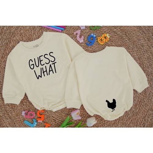 Guess What Chicken Butt Baby Romper - Funny Baby Bodysuit, Gender Neutral Outfit, Baby Shower Gift, Double Sided Romper