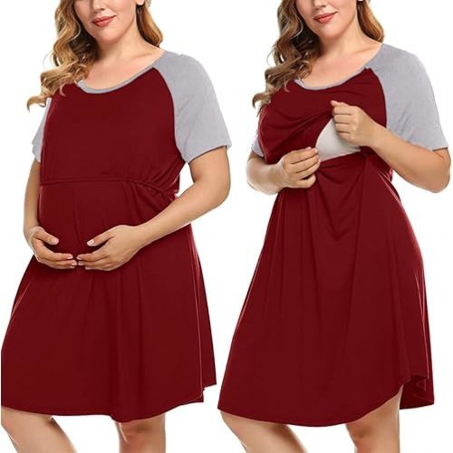 MONNURO Women's Plus Size Labor and Delivery Gown Nursing Nightgown Maternity Sleepwear Dress for Breastfeeding