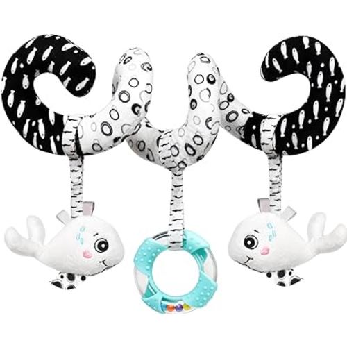 Baby Spiral Hanging Stroller and Car Seat Toys Black and White High Contrast Sensory Toy Newborn Plush Activity Toys Thank You Gift for 0 3 6 9 12 Months Girls Boys-Whale
