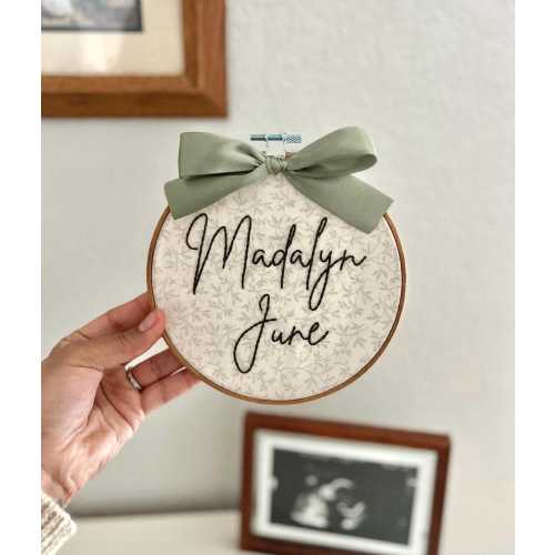 Cute, Custom Baby Name Announcement Sign, Hand Embroidered Name Hoop, Nursery Decor, Boy Name, Girl Name, Newborn, Baby Shower Gift