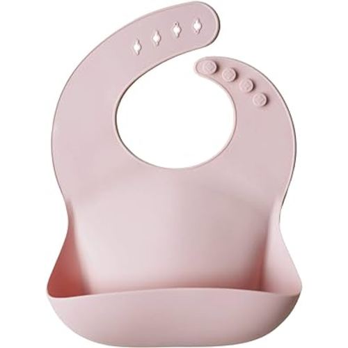 mushie Silicone Baby Bib | Adjustable Fit Waterproof Bibs (Blush)