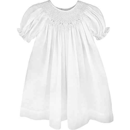 Petit Ami Baby Girls' Bishop Smocked Daydress - 6 Months - White
