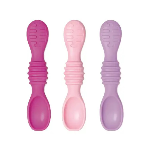 Bumkins Baby Utensils Set, Silicone Spoons for Dipping, Self-Feeding, Baby Led Weaning, Trainer Tip, Soft Chew Safe, Learning First Stage Eating, Babies 4 Months, 3-pk Lollipop Color