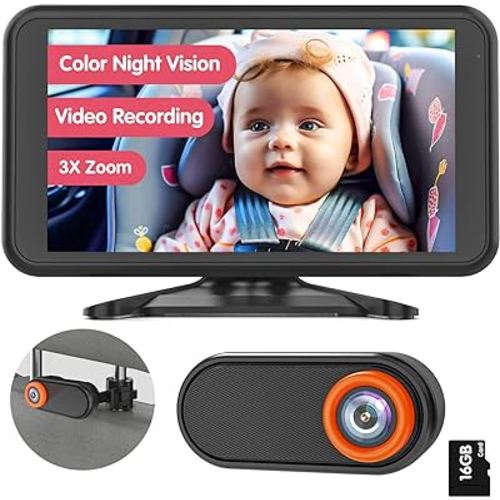 Baby Car Camera Full-Color Night Vision 5.2'' Car Camera for Baby with Video Recording Function TF Card 3X Zoom in Closer 1080P Car Baby Camera 360° Rotation for Rear Facing Seat 3 Kids (BM3)