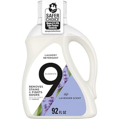 9 Elements Natural Laundry Detergent Liquid Soap, Lavender Scent, Vinegar Powered, 92 Fl Oz, 1 Count