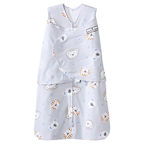 HALO 100% Cotton Sleepsack Swaddle, 3-Way Adjustable Wearable Blanket, TOG 1.5, Multicolor Lions, Tigers, and Bears, Newborn