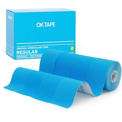 OK TAPE Regular Kinesiology Tape (4 Pack), Original Cotton Athletic Tape for Support Muscle Joint Knee, Sports Waterproof Tape Uncut Strips Latex Free, Hypoallergenic, 2in×16.4ft - Blue