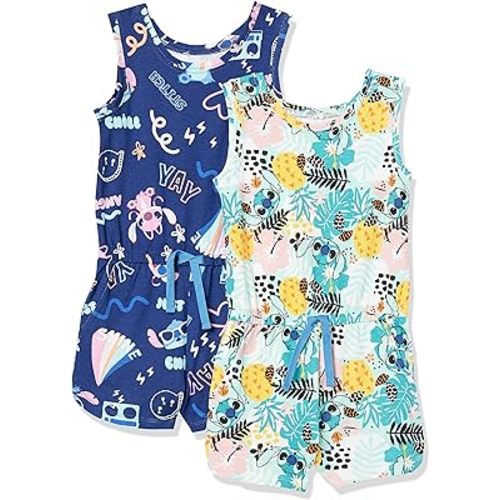 Amazon Essentials Disney | Marvel | Star Wars | Frozen | Princess Girls and Toddlers' Knit Sleeveless Rompers, Pack of 2