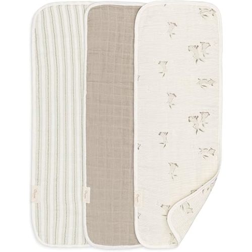 Crane Baby Organic Muslin Baby Burp Cloths, 3-Pack, 100% GOTS Organic Cotton, Absorbent, Lightweight, Machine Washable, Bunny