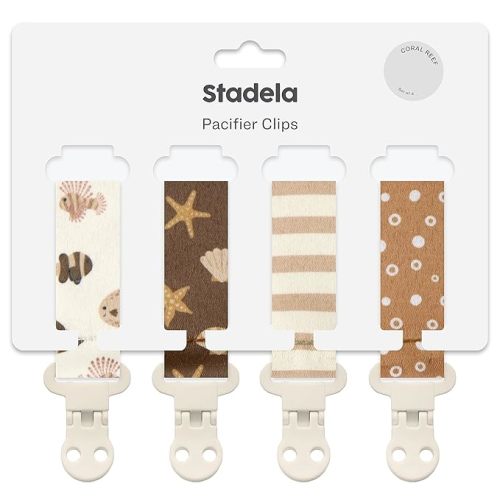 Baby Pacifier Clip Leash Soothie Holder Unisex for Girl or Boy 4 Pack Gift Set Universal Fit - Coral Reef