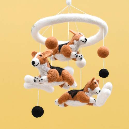 Corgi Dogs Baby Cot Crib Nursery Mobile Wool Felt / Felted Dog Baby Mobile