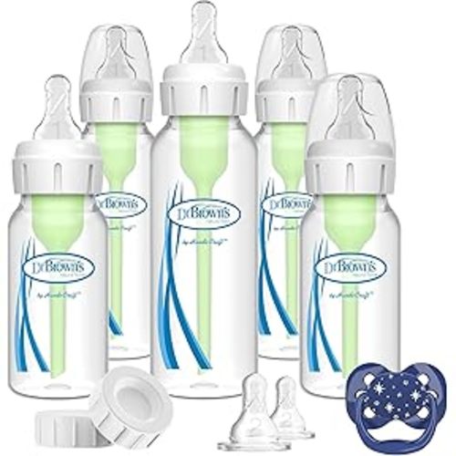 Amazon.com: Dr. Brown's Anti-Colic Options+ Newborn Essentials Gift Set with 4oz and 8oz Baby Bottles, Baby Bottle Brush and HappyPaci