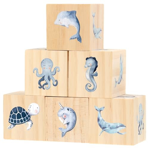 Kigley 6 Pcs Nursery Decor for Girls & Boys - Ocean Watercolor Shelf Decor for Bedroom & Playroom Gifts