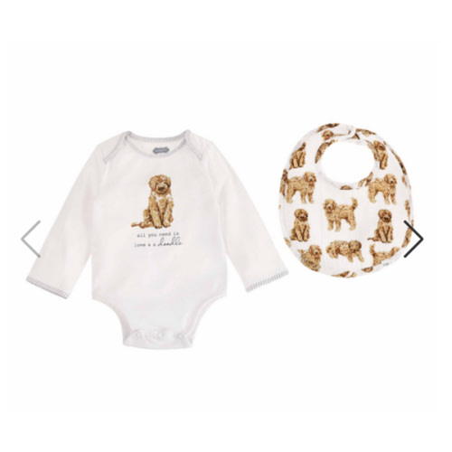Doodle Dog Bodysuit and Bib Set | Mud Pie