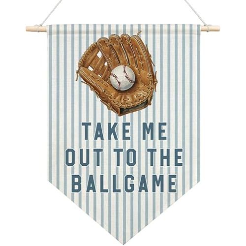 AGMDESIGN Take Me Out To The BallGame Pennant Flag Banner, Vintage Baseball Wall Decor for Toddler Boys Sports Room Nursery Classroom, Sports Decor for Kids Bedroom, Ballgame Lovers Gifts for Son Teen