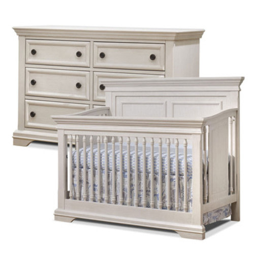 Sorelle Portofino 2 Piece Nursery Set in Brushed Ivory - Crib and Double Dresser - Bambi Baby Store
