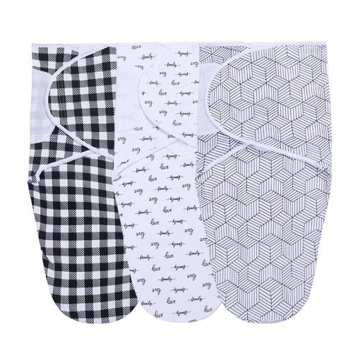 Soft and Adjustable Baby Swaddle Wrap - Pack of 3 - Perfect for Newborns up to 3 Months - Safe and Comfortable Sleep Sack (black01)