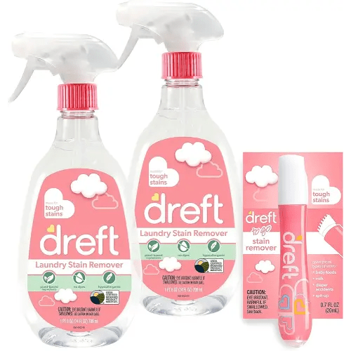 Dreft Stain Remover for Baby Clothes, Fragrance Free and Hypoallergenic Baby Stain Remover Spray Plus Travel Size Stain Treater Pen, 24 Fl Oz ( Pack of 2 + Stain Pen)