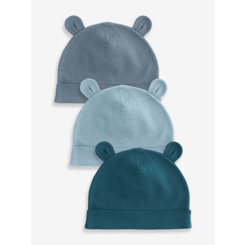 Mid Blue Baby 100% Cotton Beanies 3 Pack (0-18mths)
