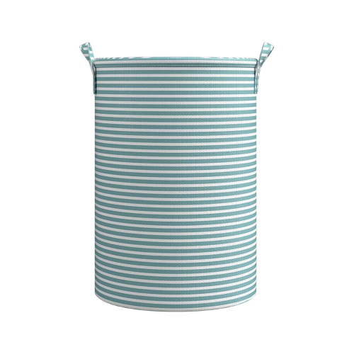 YAMB Collapsible Laundry Hamper,11.8×15 Inch Laundry Basket Blue and White Stripes Canvas Storage Basket Waterproof Laundry Hamper with Handles for Bedroom Dormitory Small Apartment