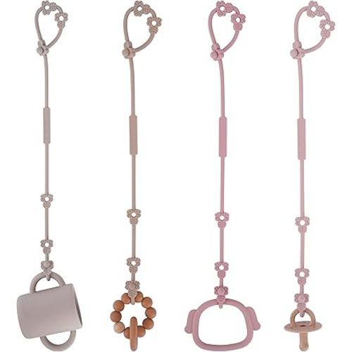 Toy Safety Straps, Silicone Pacifier Clips, Adjustable Stretchable Sippy Cup Straps for Strollers, High Chair, Cribs, Hanging Baskets, Car Seat, Shopping Trolley