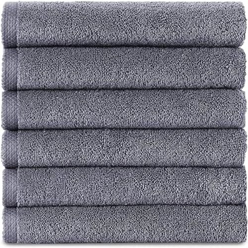 Classic Turkish Towels CTT - Premium 6 Piece Hand Towels Set, 100% Turkish Cotton, Quick Dry & Comfy Towels for Hotel & Spa, Highly Absorbent | 16"x28" (Grey)