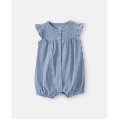 Baby Girl Rib Short-Sleeve Romper - Blue | Carter's