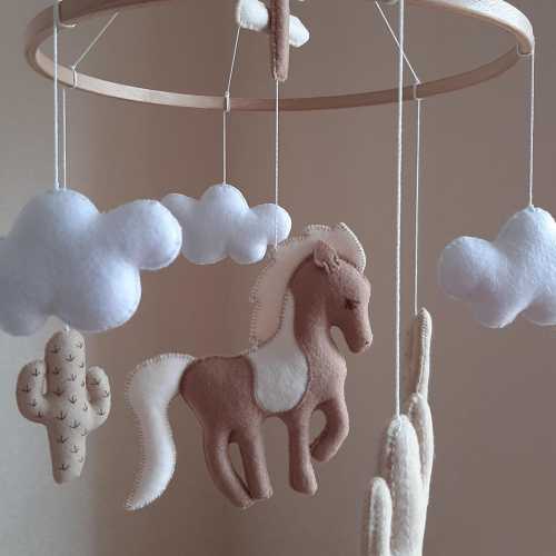 Neutral baby mobile Hanging nursery decor Horse mobile Baby shower gift Unique newborn gift