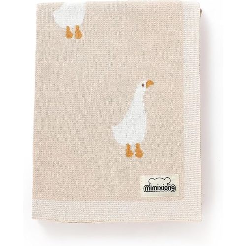 mimixiong Baby Blanket Knit Receiving Boys Girls Blanket Soft Cotton Neutral Blanke for Swaddle Crib Stroller with Cute Goose Beige 30x40 Inch