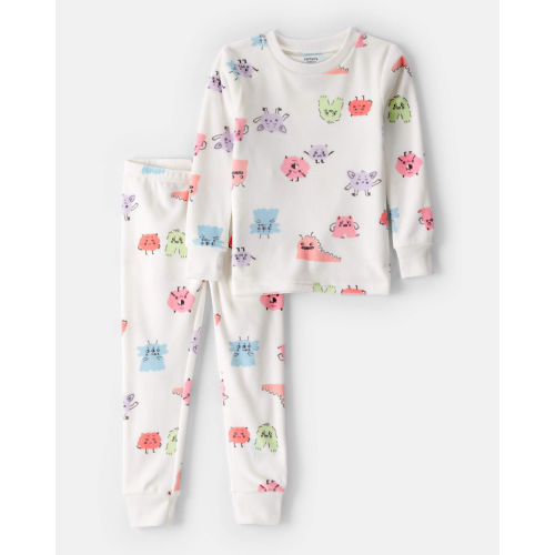 Toddler Girl Monster DreamPlush Long-Sleeve Snug Fit 2-Piece Pajamas - Ivory - Carter's | Carter's