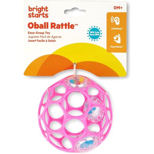Bright Starts Oball Rattle Easy-Grasp Toy - Pink, Ages Newborn - 1 Count (Pack of 1)