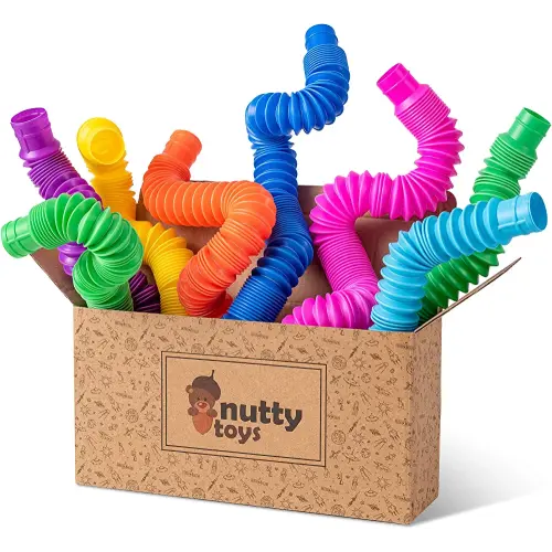 nutty toys 8 pk Pop Tubes Sensory Toys (Large) Fine Motor Skills Learning Toddler Toy for Kids Top ADHD Autism Fidget 2024 Best Preschool Boy Girl Gifts Idea Unique Christmas Toddler Stocking Stuffers
