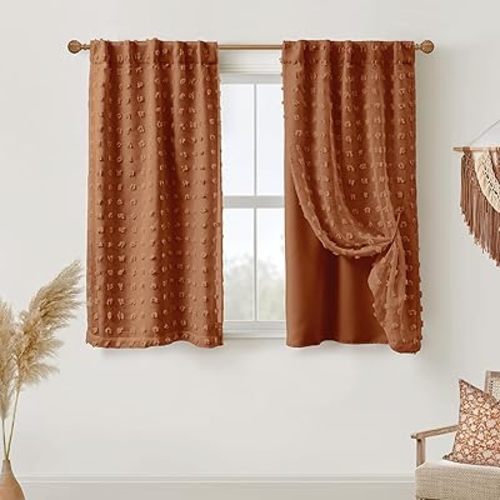 Short Blackout Curtains for Bedroom Windows Nursery,Boho Patterned Sheer Terra Cotta Black Out Curtains 54 Inch Long