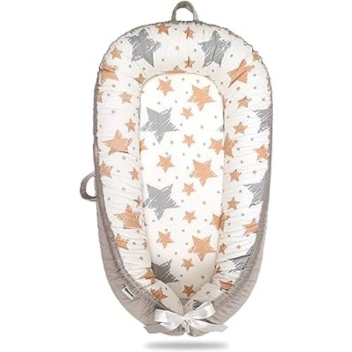 Baby Lounger Cover Baby Nest Cover 100% Cotton Breathable Sleeping Bed Cover for Newborn-Adjustable Cotton Soft Baby Floor Seat for Travel,Newborn Essentials(Stars Pattern)