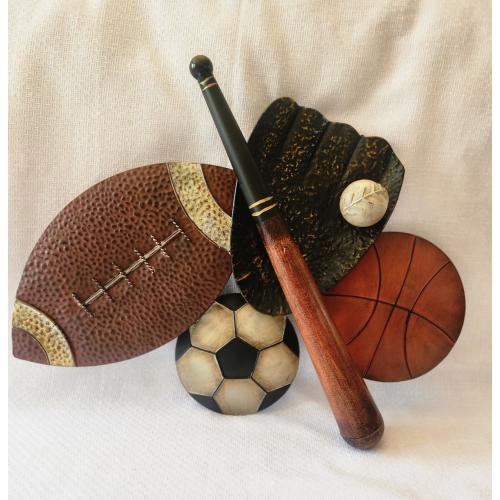 Sports Themed Wall Art Metal Baseball Football Soccer Basketball 21" x 18"