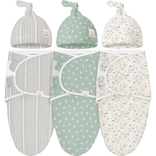 KeaBabies 3-Pack Swaddles for Newborn Baby Girls, Boys with Hats - Organic Soft Baby Sleep Sacks, Breathable Baby Swaddle 3-6 Months Beanies Set, Premie Infant Sleep Sack 0-3 Months (Prairie)