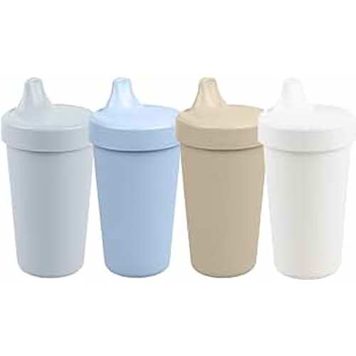 Re-Play Made in USA 10 Oz. Sippy Cups for Toddlers, Pack of 4 - Reusable Spill Proof Cups for Kids, Dishwasher/Microwave Safe - Hard Spout Sippy Cups for Toddlers 3.13" x 6.25", Glacier