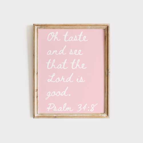 Psalm 34 Coastal Granddaughter Print, Pink Preppy Room Decor, Christian Wall Art, Bible Verse Art, Dorm Room Poster, Printable Wall Art