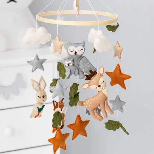 Woodland animal mobile, Woodland baby crib mobile, Owl baby mobile, Forest animals mobile, Neutral nursery mobile, Deer mobile, Fox mobile