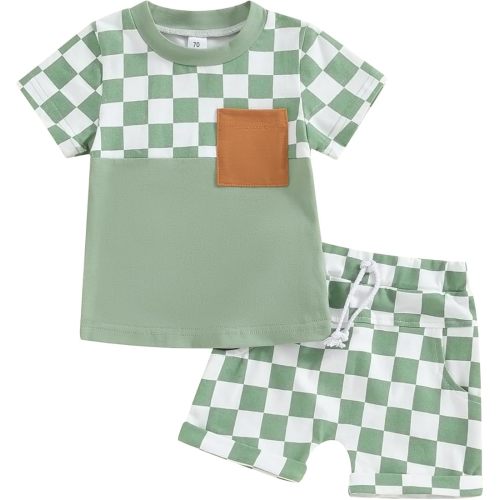 Adobabirl Baby Boy Shorts Set Summer Clothes Short Sleeve Striped Pocket Tshirt and Shorts Casual Toddler Boy Outfits